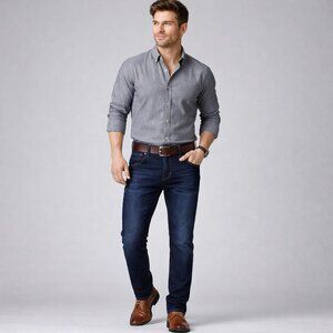 Dark Blue Stretch Jeans Straight Leg for Men Wear them to work or relax at home